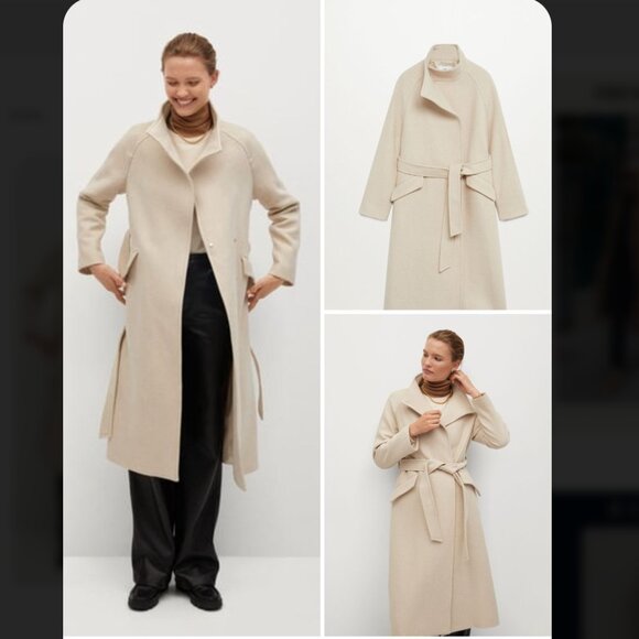 MANGO Belted Coat in Ecru Sz M - NWT!! - Picture 1 of 14